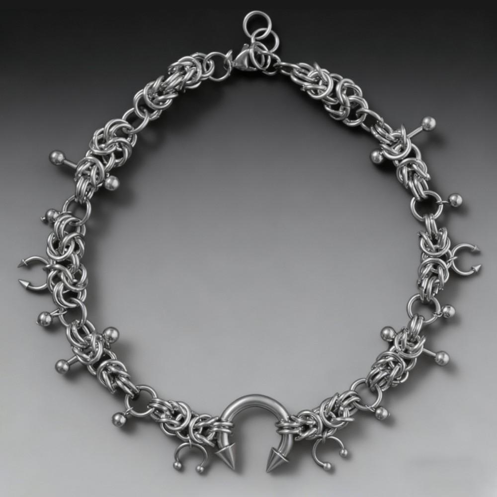 Stainless Steel Punk Choker Necklace Rivet Horseshoe Spiked Gothic Necklace  Gifts