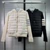 TB Women's Down Jacket New Goose Down College Style Thin and Versatile Knitted Sleeves Four Bars Hooded Thickened Down Jacket