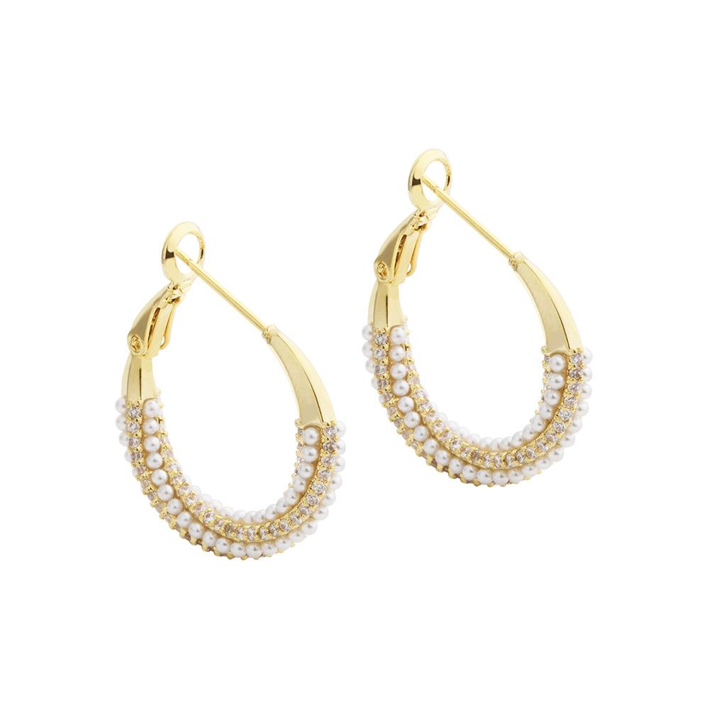 French Elegant Pearl Zircon Twisted Hoop Earrings 14K Gold Plated Luxury Geometric Ear Buckles for Women