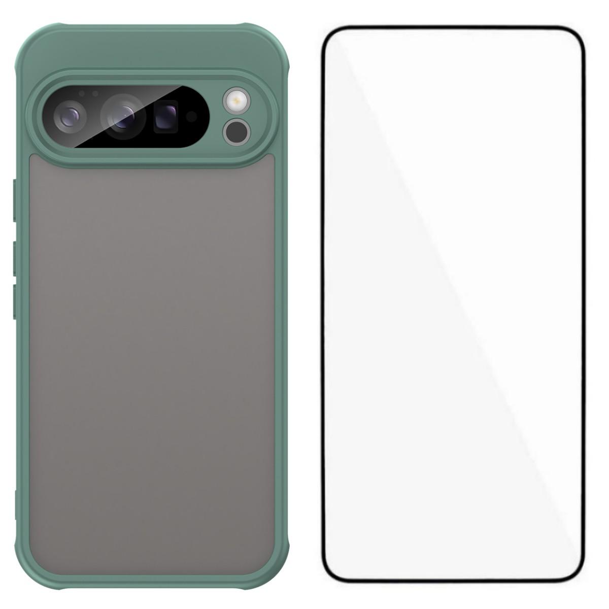 

For Google Pixel 10 Pro XL Case with Screen Film WANLONFENG FD Series Skin Touch TPU PC Phone Back Cover Green