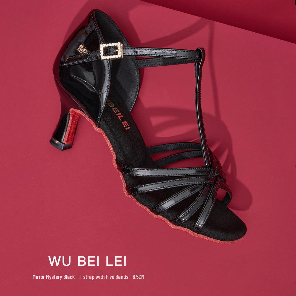 Wubai Ballet T-Strap Satin Latin Dance Shoes for Women - Medium Heel, Soft Sole, Genuine Leather Ballroom Cha