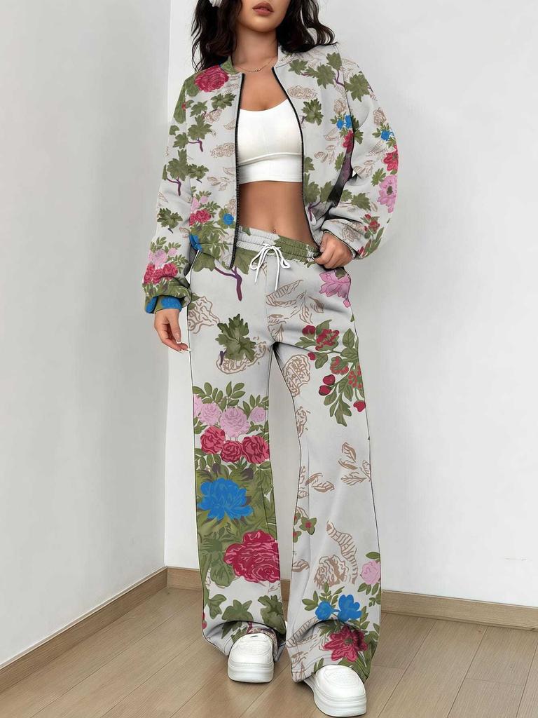Retro Flower Explosion Autumn and Winter New European and American Women's Clothing Small Daisy Printing Suit Women