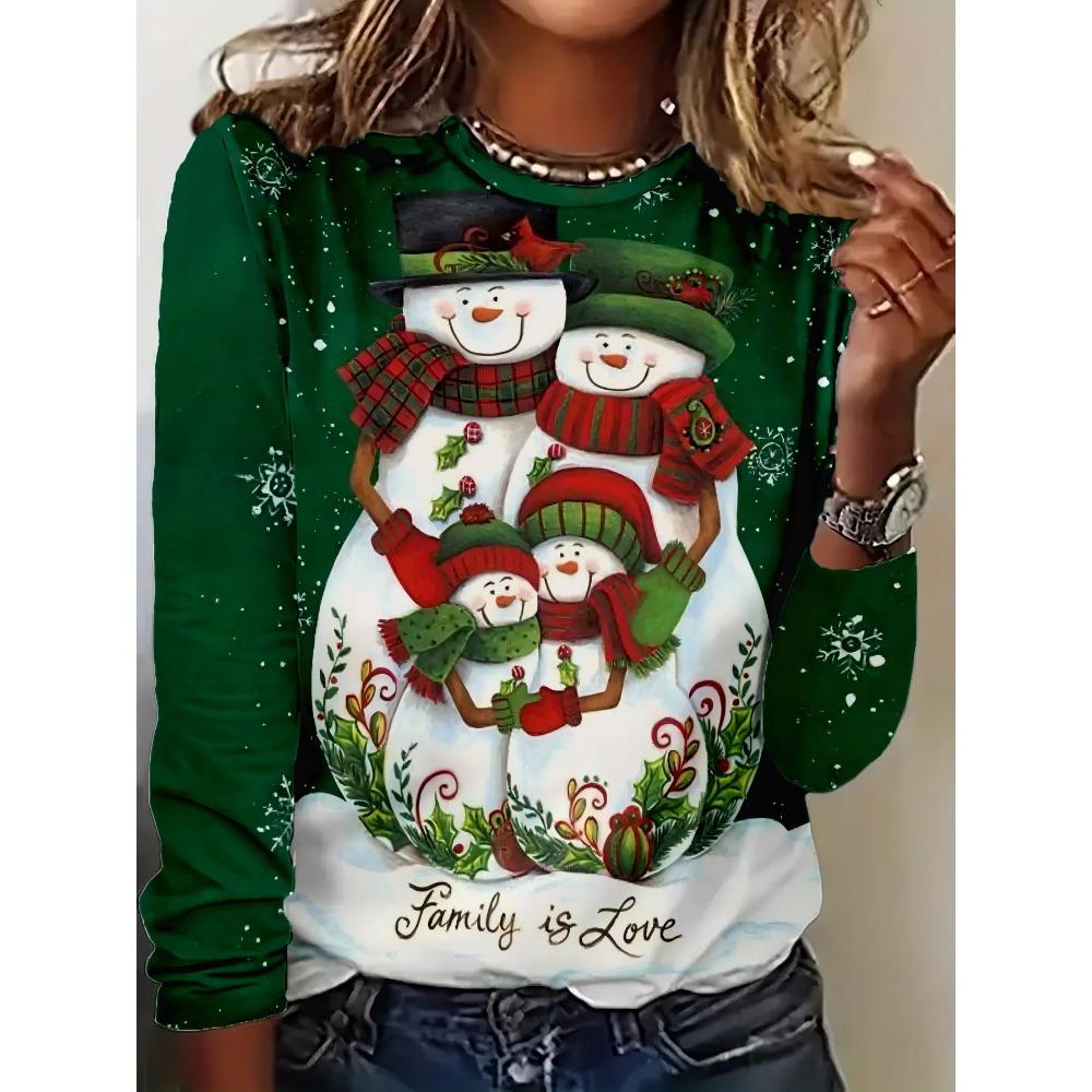 

Женская рождественская 3D футболка с длинным рукавом, повседневного свободного кроя 5XL