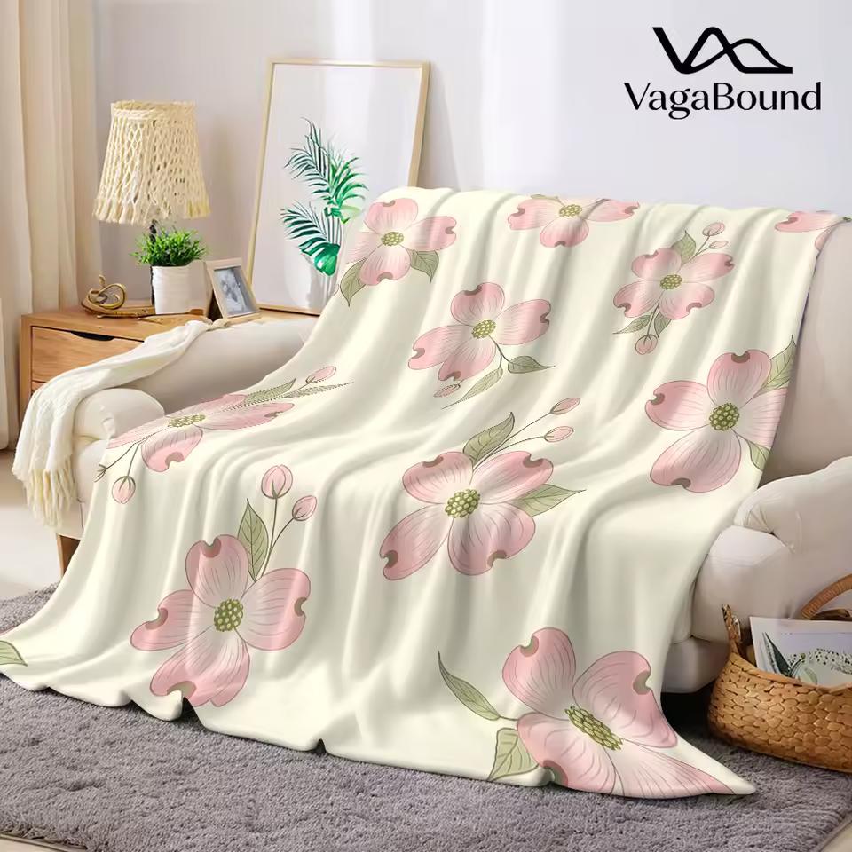 Vintage Dogwood Flannel Blanket Warm Soft Halloween Christmas Decorative Couch Warm Cozy All-Season Gift