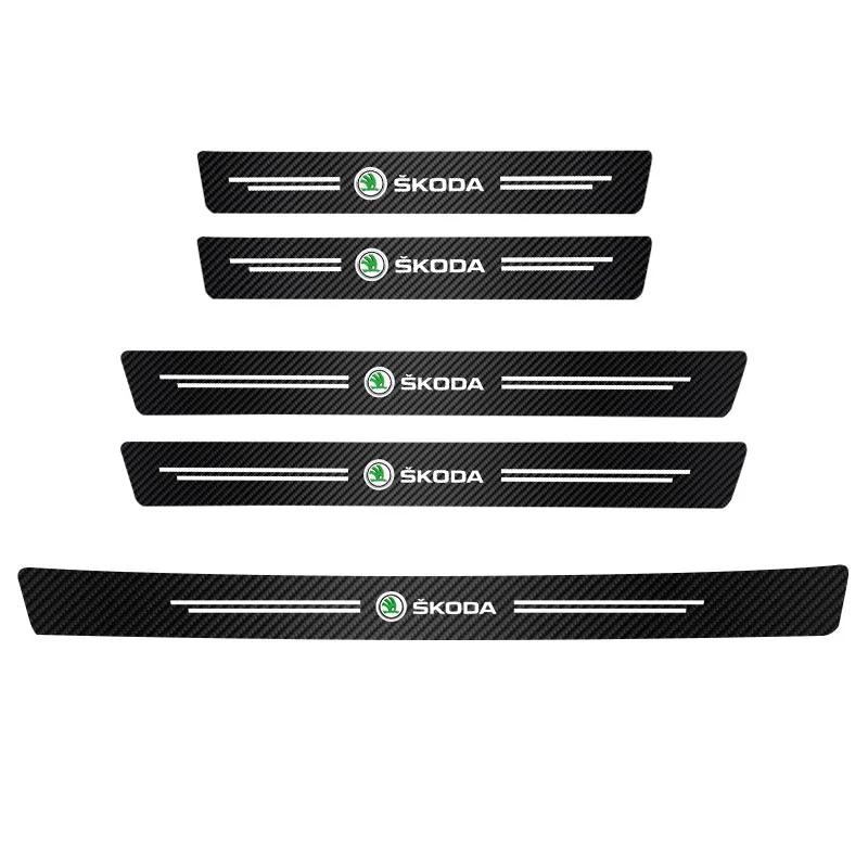 NADH5 5Pcs Car Emblem Threshold Door Sill Protector Anti Scratch For Skoda Octavia Kodiaq Fabia Superb Yeti Rapid Kamiq Karoq Derivat