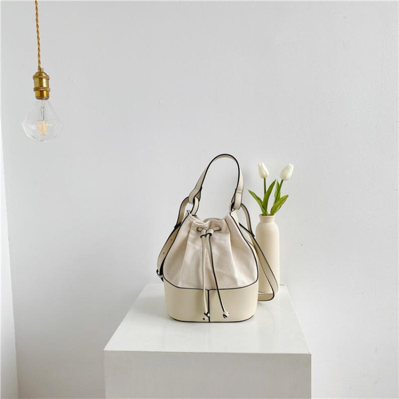 Portable Canvas Bag Niche Splicing Design Shoulder Messenger Bag Fashion Versatile Drawstring Bucket Bag Women