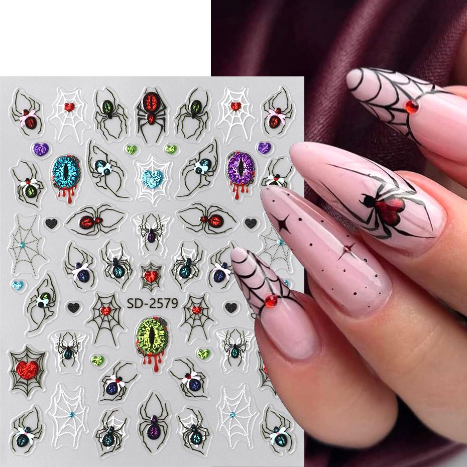 Xiaomi 2pcs Glitter Spider Nail Art Stickers Halloween Spider Web Gothic Holographic Nail Decals Adhesive Sliders Decorations Manicure