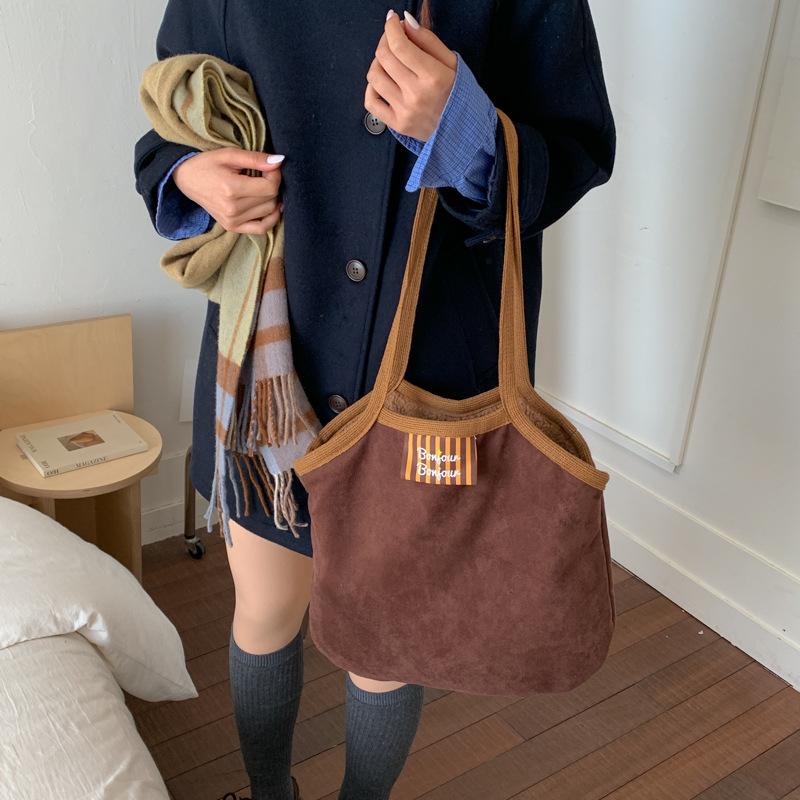 

Fashion Faux Suede Women s Plush Shoulder Bags Winter Letter Female Large Crossbody Bag Double Sided Casual Tote Travel Handbags