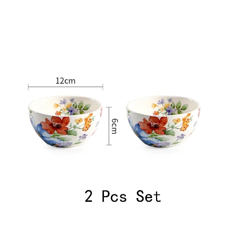 Creative Exquisite Flower Ceramic Plate Home Circular Afternoon Tea Cake Dessert Tray Delicious Dishes Large Soup Bowl Tableware