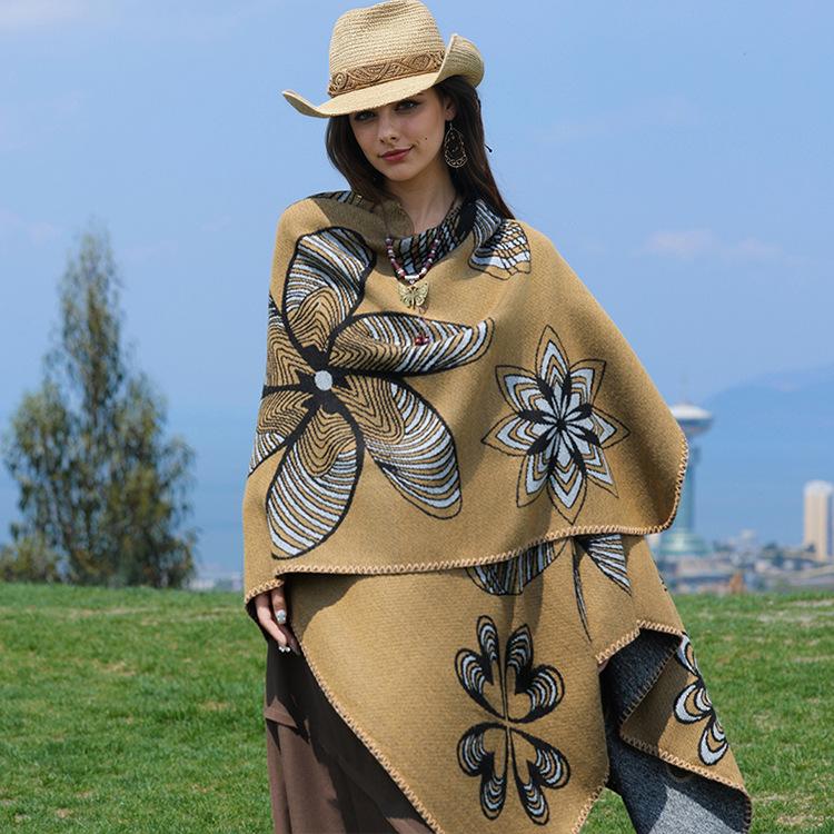Knitted Shawl Wrap for Women Soft Warm Vintage Open Front Poncho Cape Casual Oversized Shawls Cardigan Poncho Blanket Women's Lightweight Shawl Scarf