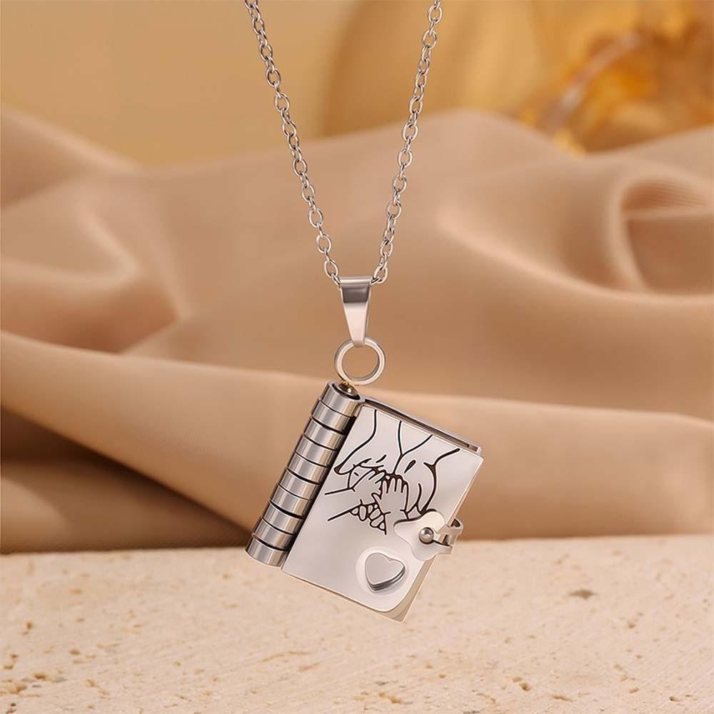 Stainless Steel Opening Book Pendant Heart Girls Text Locket  Mother's Day
