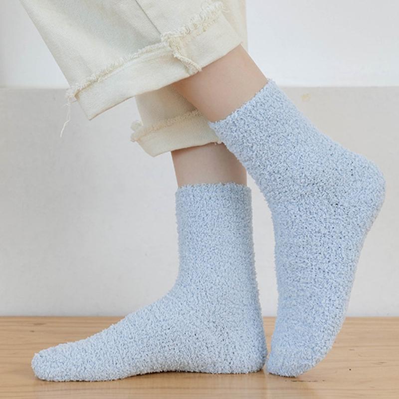 8 stk Sokker Dame Høst Vinter Ensfarget Korallfløyel Tykke Sove Komfortable Halvsidige Fløyel Midt-rør Gulvsokk