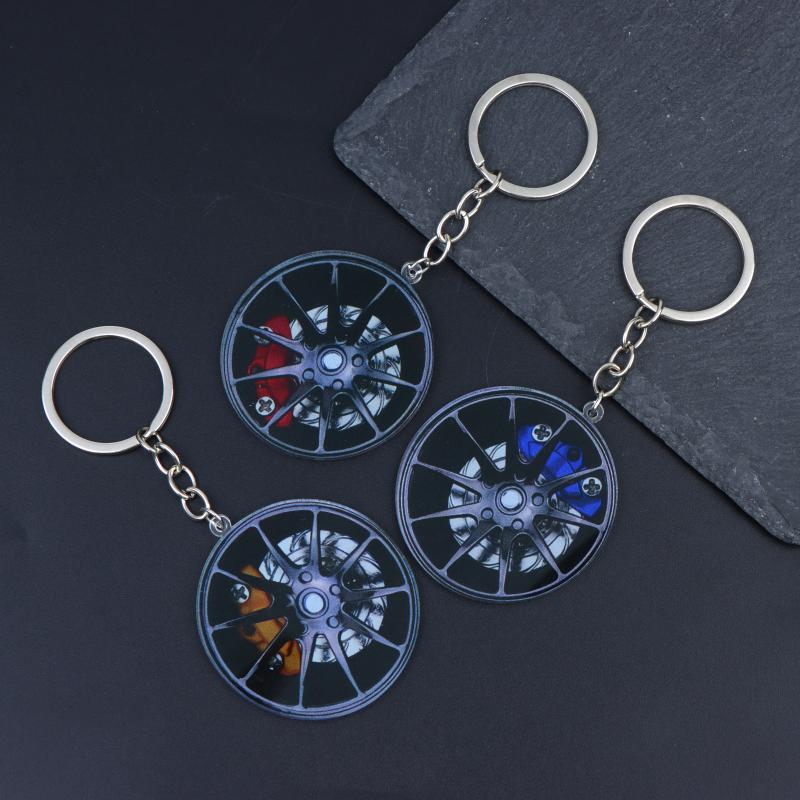 Rotatable Car Wheel Rim Keychain Clear 2D Acrylic Brake Caliper Key Ring Practical Key Accessory for Daily Commute Use