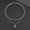 Stylish Geometry Layering Necklaces for Men Women,Silver Color Stainless Steel Rectangle Pendant Neacklace,Birthday Patry Gift