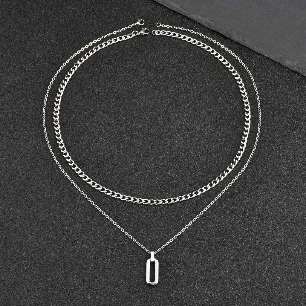 Stylish Geometry Layering Necklaces for Men Women,Silver Color Stainless Steel Rectangle Pendant Neacklace,Birthday Patry Gift