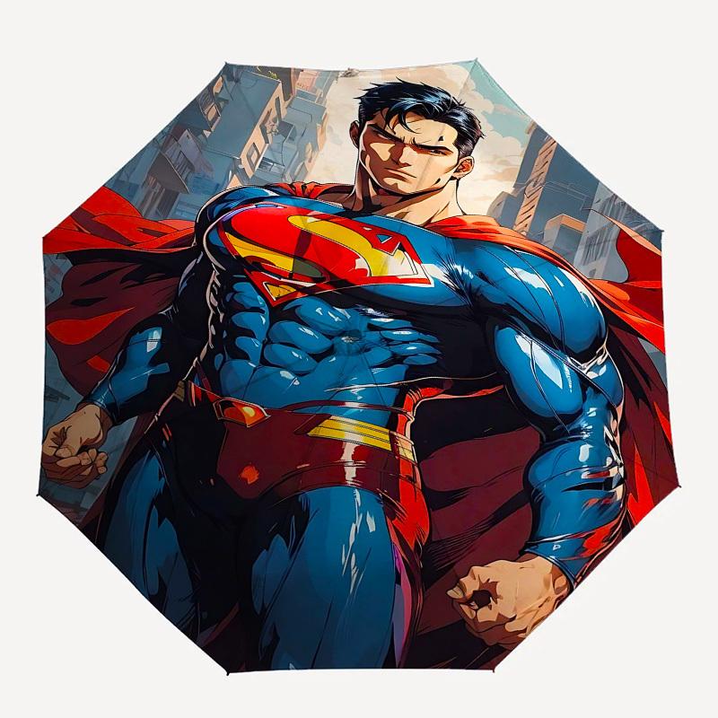 1pc Superman Automatic Folding Umbrella - Compact 8-Rib Design, Durable Plastic & Iron1278L