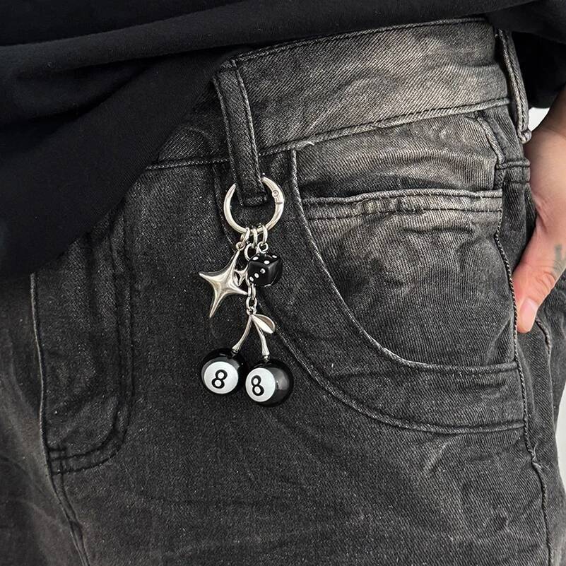 

Salircon 3 Styles Hip Hop Black Dice Billiards Pendant Keychain Men Punk Acrylic Table Ball Keyring Bag Jeans Chain Jewelry Gift