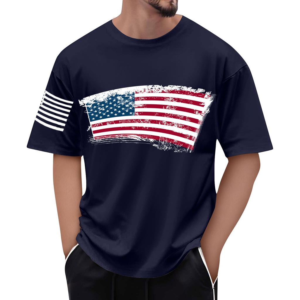 Men's Flag Printed T-Shirt Men's Loose Casual Short Sleeve Top