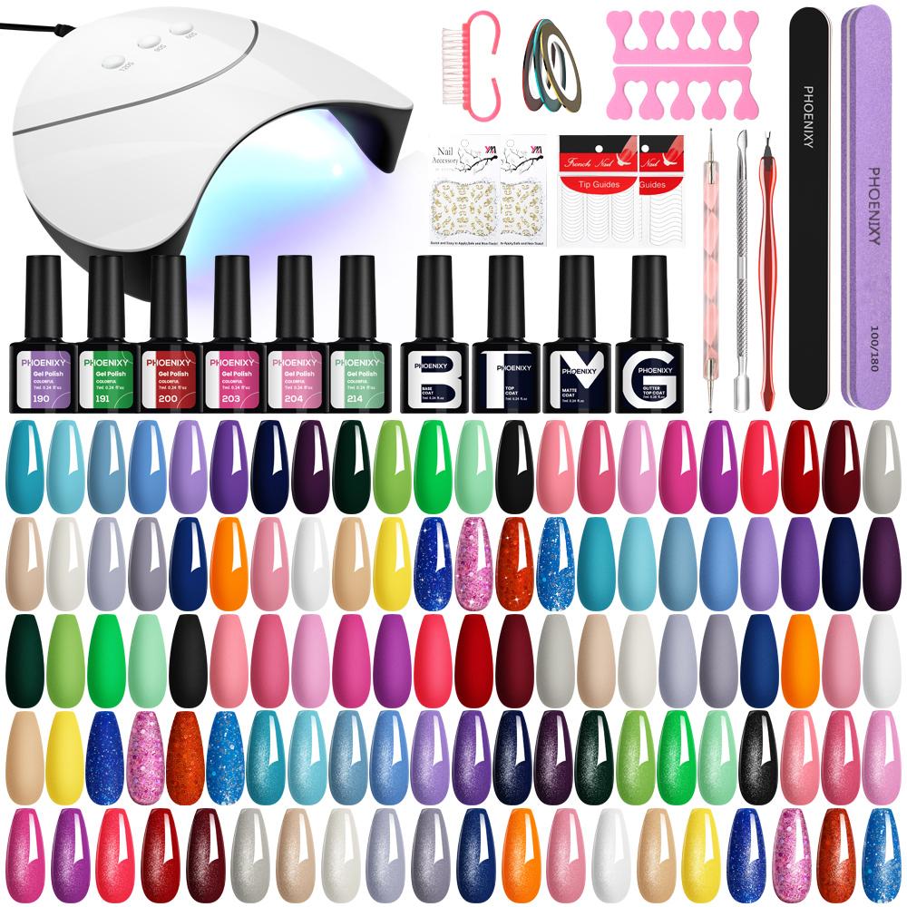 PHOENIXY Nail Gel Polish Set With 36W Nail Gel Dryer Lamp 45 Colors Long Lasting Gel Varnish Gel Polish Nail Tools Kit