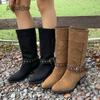 Fashion Belt Buckle High Heel Western Mid-Calf Boots Women 2025 Autumn Winter Suede Vintage Knight Boots Size 35-42 Bottes Femmes Black