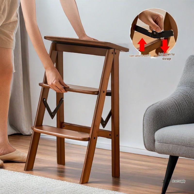 Multifunctional Folding Step Stool: Two-Step Ladder & Storage Rack for Kitchen & Bar