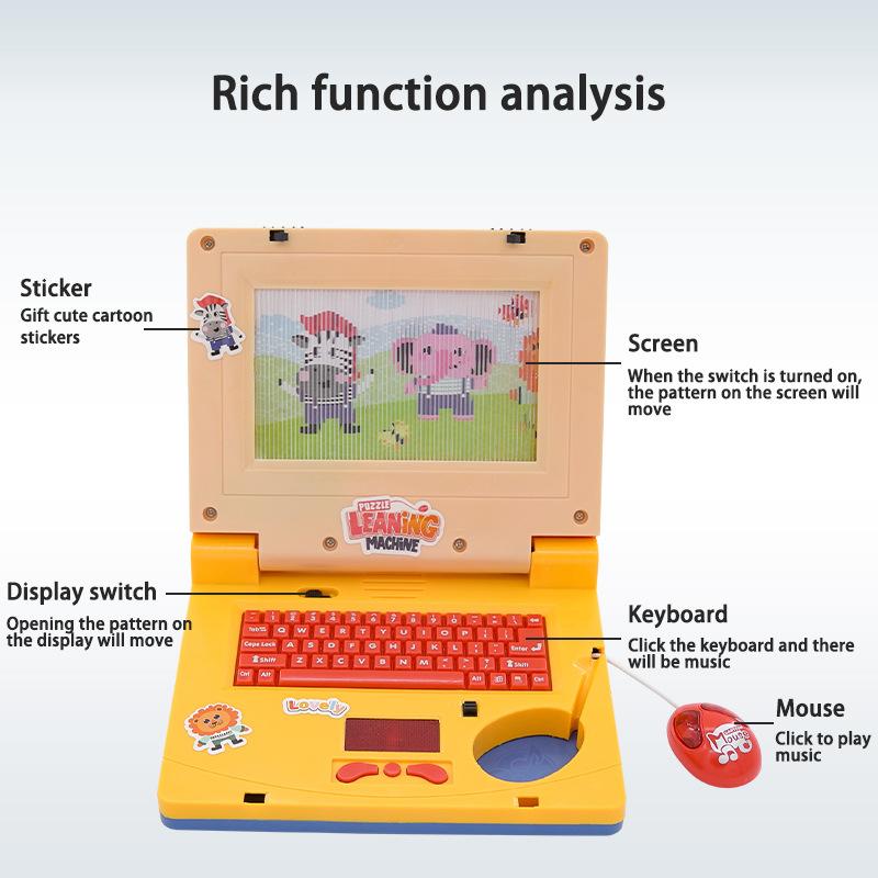 Mini Simulation Notebook Light Music Cartoon Computer Children's Enlightenment Laptop Education Multi-function Electronic Toys