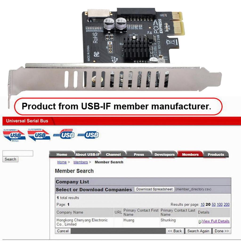 5Gbps Type-E USB 3.1 Front Panel IDC Socket & USB3.0 20Pin to PCI-E 1X Express Card VL805 Adapter for Desktop Motherboards