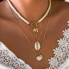 Stacked Soft Pottery Starfish Necklace for Women, Ocean Style Seashell, Conch, Tassel, Multi-layered Necklace