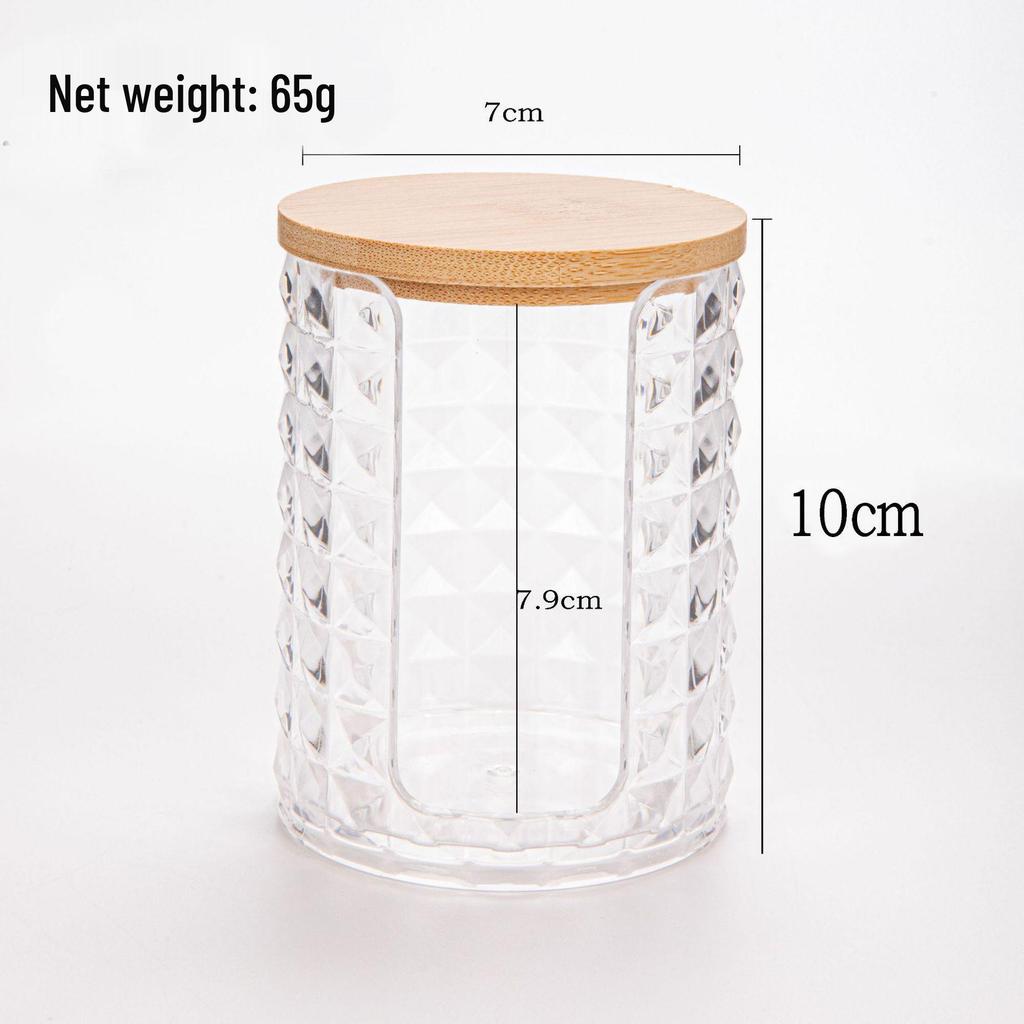 Diamond Pattern Cotton Pad Organizer with Wooden Lid - Multi-Purpose Desktop Storage Box