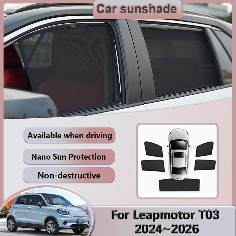 Car Mesh Sunshades For Leapmotor T03 2024 2025 2026 Side Window Sun Visors Magnetic Privacy Curtains Shades Auto Accessories