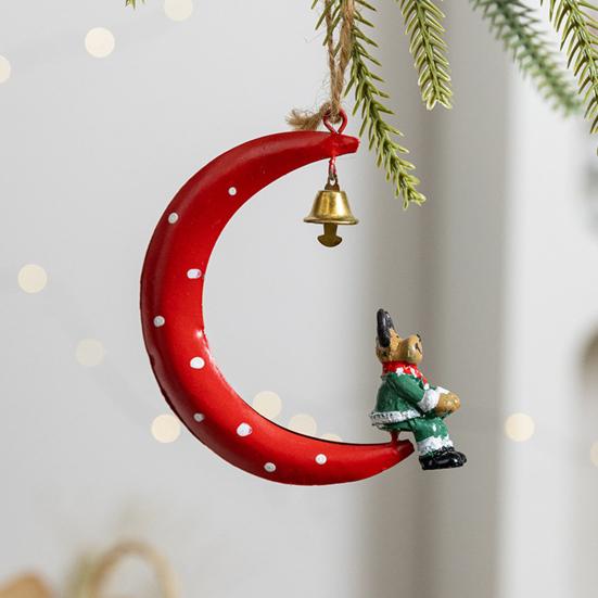 Christmas Pendant Moon Shape Design Christmas Elements Snowman Santa Claus Elk Hanging Pendant Holiday Atmosphere Ornament