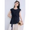 VICTORIA&VERA Pleated Waist Sleeveless Blouse