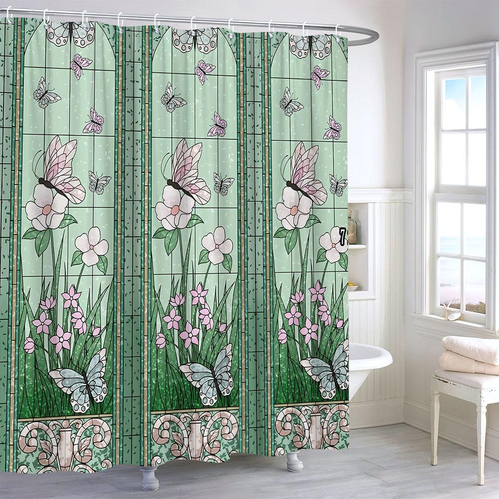 Zelená zahradní sprchová závěs Barevný motýl Květinová sprchová závěs sada Pro koupelnu Moderní design Koupelnové závěsy Koupelnová dekorace