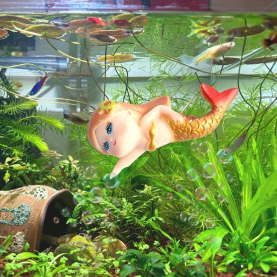 Mermaid Figurine Fish Tank Ornament Cartoon Shape Adorable Appearance Eco-friendly Mini Aquarium Floating Decor Accessories