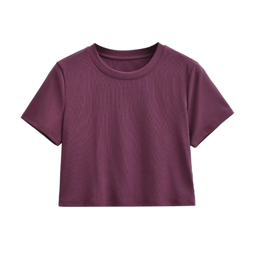 Front Shoulder Crew Neck Short Sleeve T-Shirt Women's Summer New American Spice Girl Style Solid Color Skinny Short Bottom Top