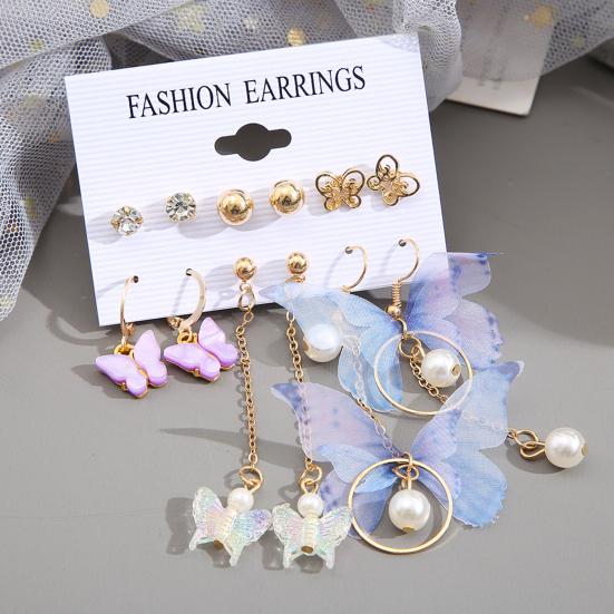 6 Pairs Dangle Earrings Long Tassel Shiny Rhinestone Asymmetrical Bright Luster All-match Decoration Gift