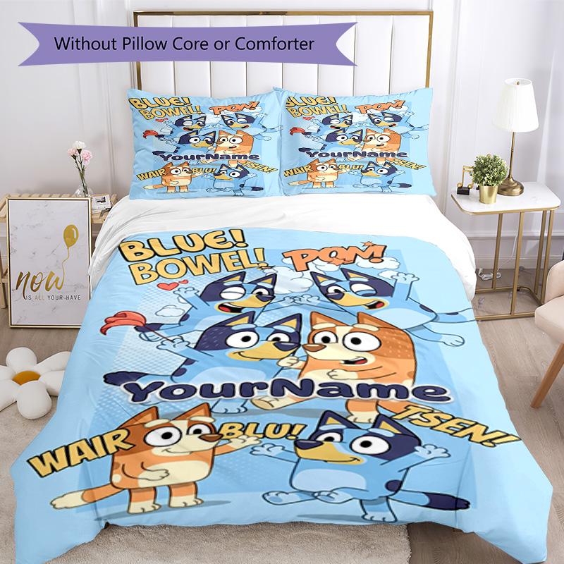 Bluey 153 Customize your name Bedding Set Breathable Duvet Cover with Pillowcases Home Decoration Birthday Gift