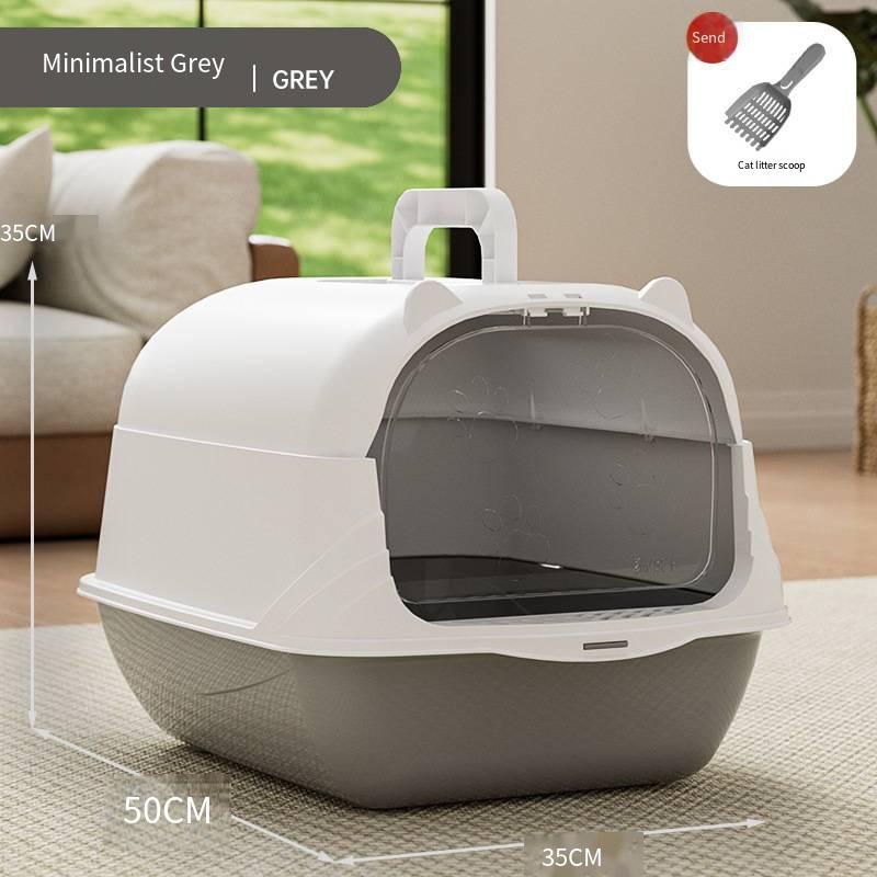 Portable Hand-held Cat Toilet with Door Odor Removal Closed-type Pet Litter Box with Large Non-slip Space Splash-proof Feature
