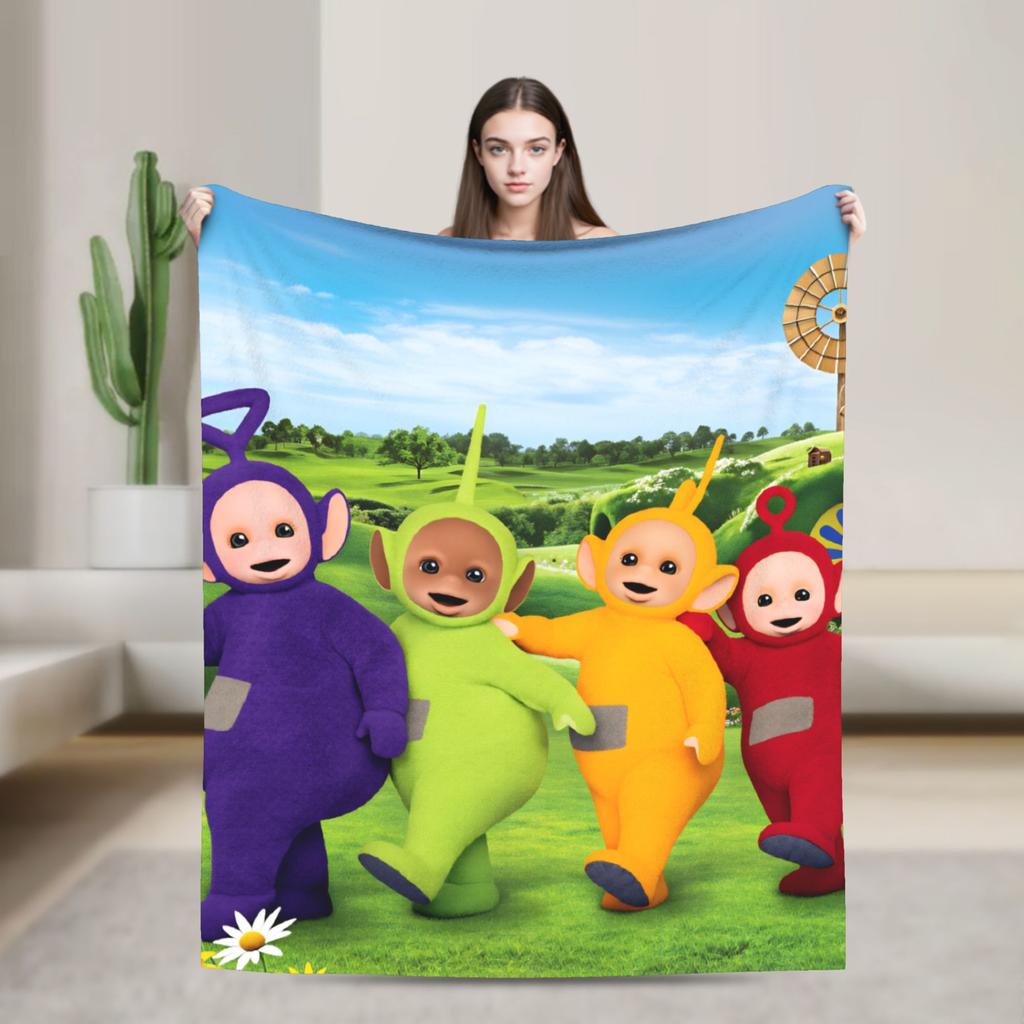 Childrens Cute T-Teletubbies Flannel Blanket Super Soft Throw Blanket for Bedroom Camping Pattern Bedspread Sofa Bed Cover