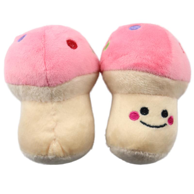Unisex Eco-Friendly Cotton Dog Cat 10cm Squeaky Mushroom Molars Bite-Resistant Plush Sound Chew Toys Anxiety Relief Teeth