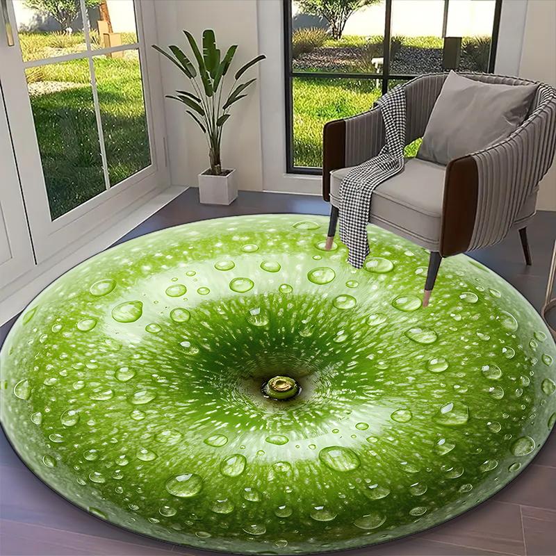 1pc Office Printed Round Carpet, Crisp Green Apple Rug, Home Sofa Chair Mat For Christmas and Halloween Décor