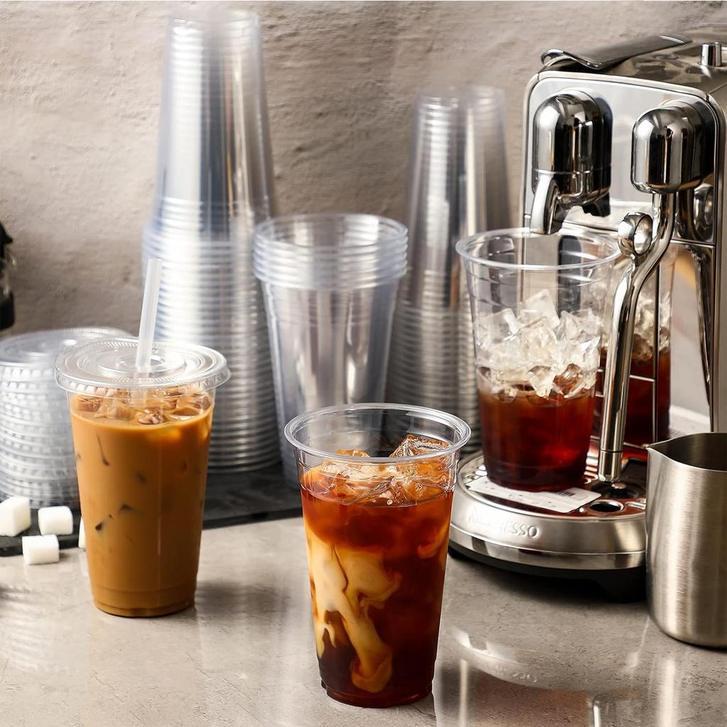 10pcs Of Transparent Cups Fit For Gatherings Dinners With Small Lids Disposable Cups For Iced Coffee Smoothies Milkshakes