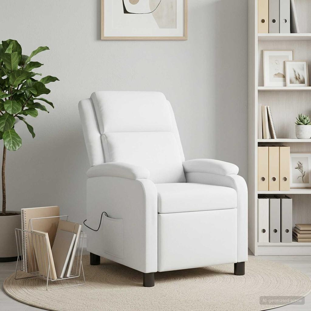 Massage Recliner White Fabric