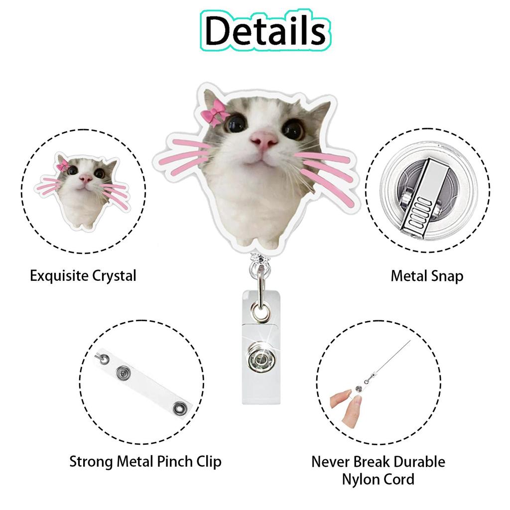 Funny Cat Expression Retractable Hospital Nurse Badge Holder Reel Cute Cartoon Meow Id Tag Work Card Holder Keychains