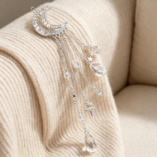 Haarnadel Haarschmuck, Stern Mond Quaste Haarspange mit Kunstkristall, Leichter Gesichtsschlankmachender Haarschmuck