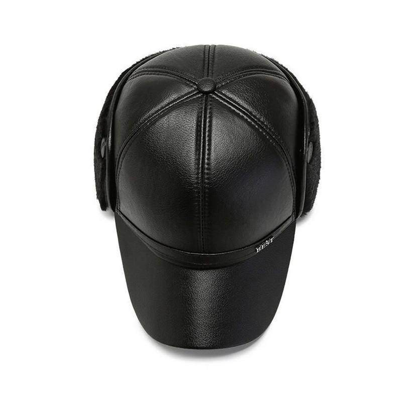 Men's Casual Cuffed Soft Leather Baseball Cap for Middle-Aged and Elderly, Warm for Winter