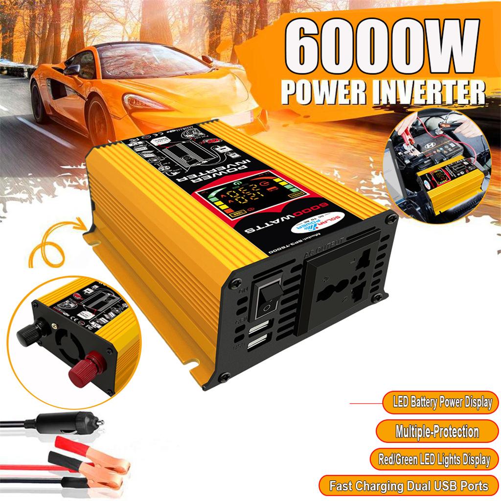 6000W Peak External EU Socket Dual USB DC12V/24V To AC 230V Portable Car Charger Modified Sine Wave Power Inverter