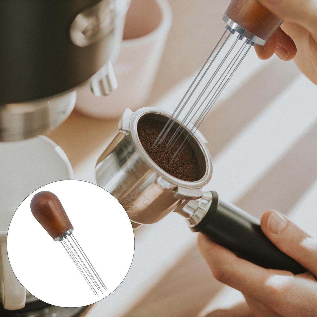 0.35mm Coffee Distributor Gadget Practical Sturdy Gifts Manual Wooden Handle Stainless Steel