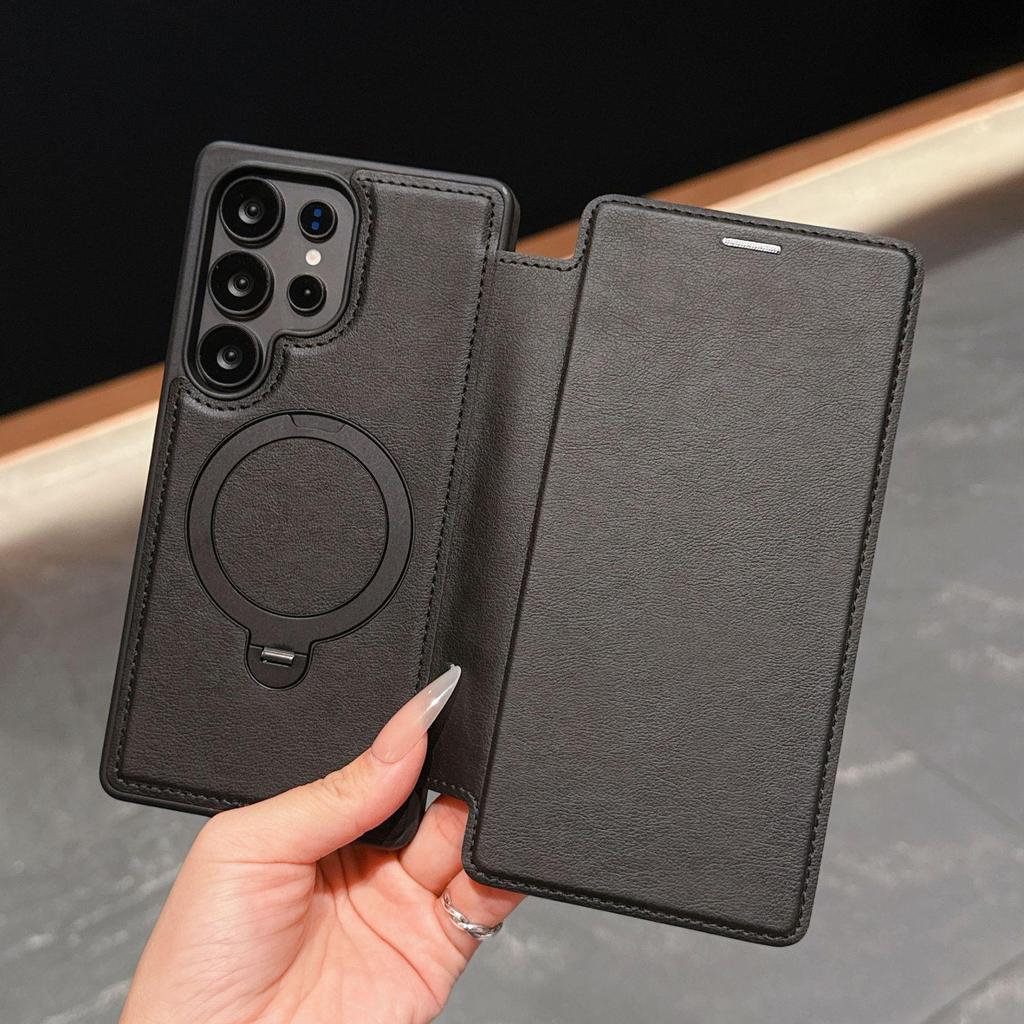 Samsung S25 Ultra Flip Card Holder Phone Case with Armor Shield and Rotating Magnetic Stand - Full Coverage Anti-Drop A17 Case