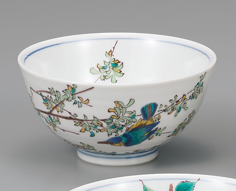 Kutani Ware Iwataya Five-piece Rice Bowl Set with Flower and Bird Motifs AP7-0621
